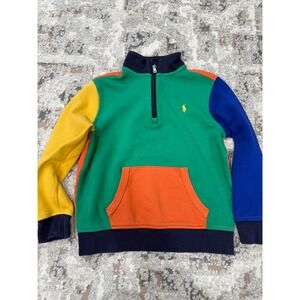 Polo Ralph Lauren Kids Colorblock Quarter Zip Sweatshirt Green Orange Size 7
